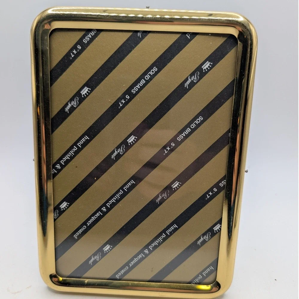 Vtg NIB Solid Brass Photo Frame Gold Lacquer Coated 5x7